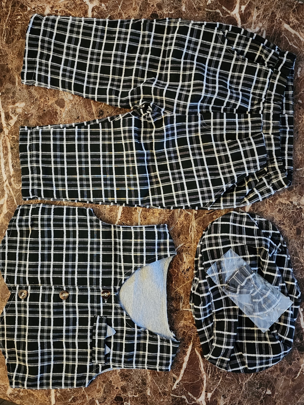 Unbranded Kids Black & White Plaid Pants, Vest and Hat Set